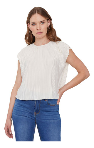 Blusa Mujer Poliéster Reciclado Plisada Crudo Corona