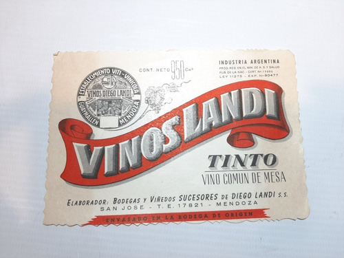 Antiguo Vino Landi Etiqueta Rara Ro 1779