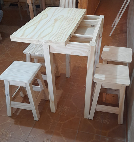 Mesa Libro Extensible + 4 Taburetes, Cocina Comedor, En Pino