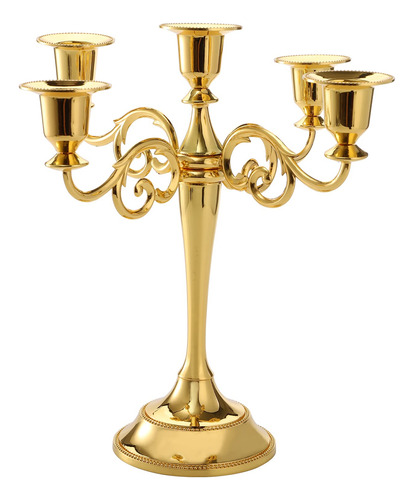 Candelabro Dorado De 5 Brazos Para Velas Con 26.4 Cm De Alto