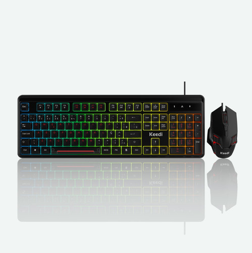 Kit Teclado Mouse Gamer Keedi-tec813 Membrana Led Usb Preto Preto