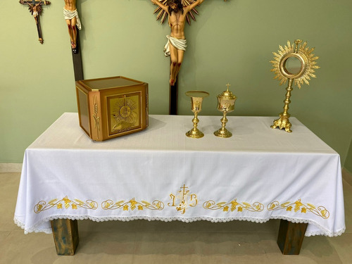 Toalha De Altar Para Igreja Católica 3,00m X 1,50m Jhs Branc