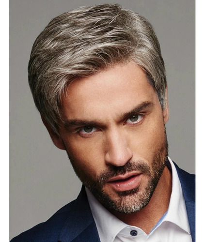 G Peluca Para Hombre Peluca De Pelo Oblicuo Marrón Gris