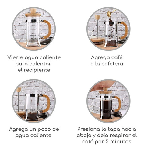 Prensa Francesa Cazzenie De Madera Para Cafe 600 Ml 1 Taza Color Madera / Metálico