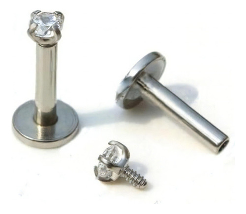 Piercing Tragus Flat Helix Labret, Prateado, 2 mm/8 mm