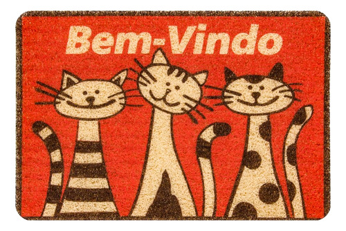 Capacho Vinilico Estampado 60x40cm Gatos Colorful Bellacasa