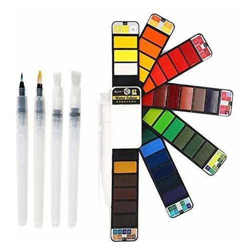 Pintura Acuarela Plegable 42 Color 4 Lapiz Pincel Kit