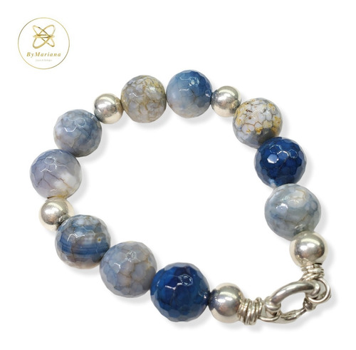 Pulsera Plata Piedras Grandes Gama Azulino