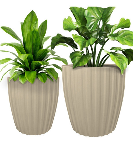 Kit 2 Vasos Polietileno Planta Decoração Jardim Flor Cd70 Cor Bege