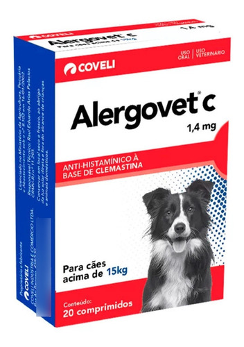 Alergovet C 1,4mg 20 Comp Coveli Para Cachorro Acima De 15kg