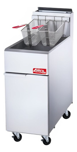 Freidora Industrial 50 Lb (24 Lts) 4 Quemadores Gas Natural Acero Inoxidable AROL ARF4-NG con Componentes Robert Shaw