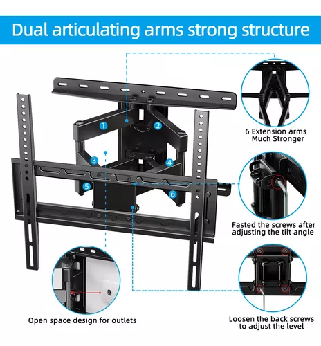  HOME VISION Soporte de pared para TV de 26 a 65 pulgadas LED  LCD OLED 4K TV de hasta 132 libras, soporte de TV de movimiento completo  giratorio con brazos dobles