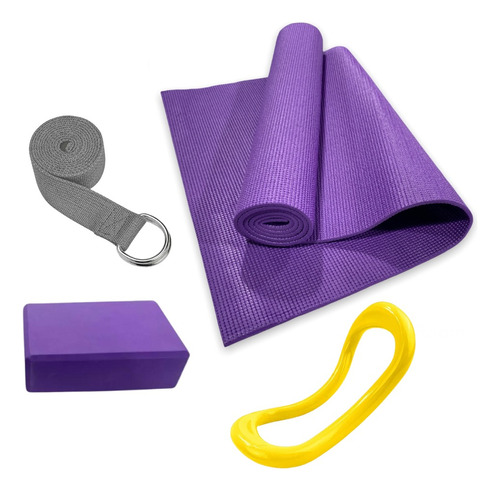Set Yoga Fitness Pilates Mat Pvc + Anillo Block Cinturon 104