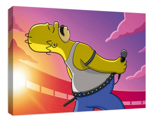 Cuadro Canvas Cuadro Cuadro Homero Simpson Freddy Mercury Color Madera Armazón Natural