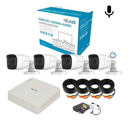 Imagen 1 de 5 de Kit Cctv 4 Cámaras 2mpx Micrófono Integrado Dvr 4ch Hilook