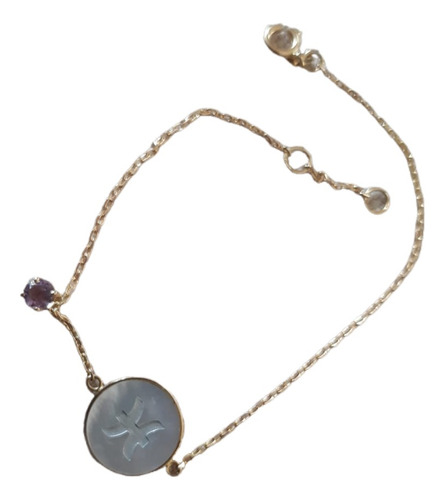 Pulseira Signos Peixes Madreperola E Ametista Ouro 750