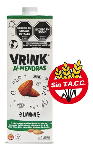 Leche De Almendras Bebida Vrink Sin Tacc Ni Azucar X 1 L