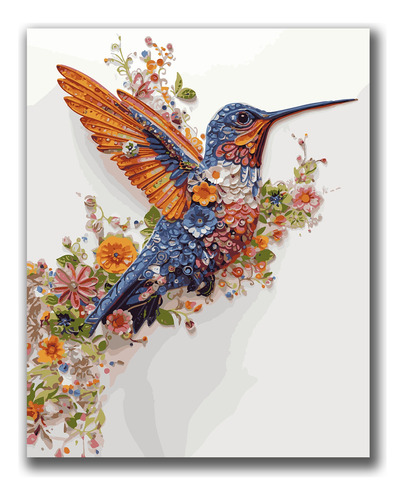 Pintura Por Números Premium. Colibri Floreado. Kitart