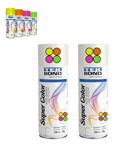 2 Tinta Spray Tek Bond Fluorescente Neon 350ml Escolha A Cor
