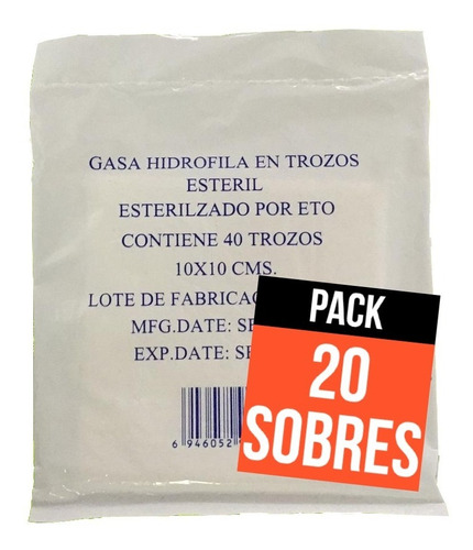 Gasas Esteriles 10x10 X40 Trozos (pack X 20 Paquetes)