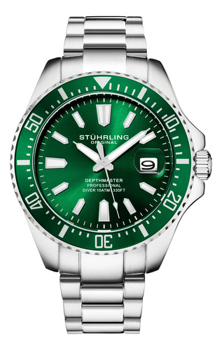 Reloj Para Hombre Cuarzo Aquadiver Depthmaster 3950a 42mm Correa Acero Inoxidable Bisel Verde Fondo Verde
