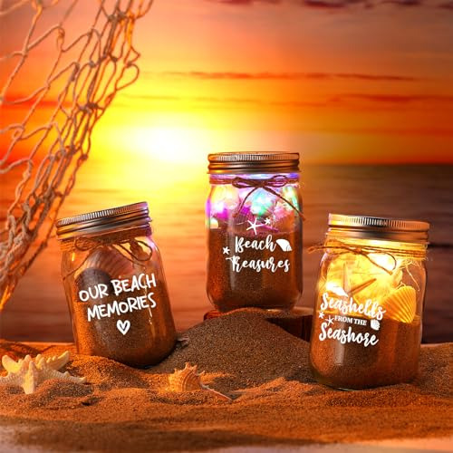 Set 3 Tarros Arena Playa Mason Seashell 360ml Con Cuatro Cue