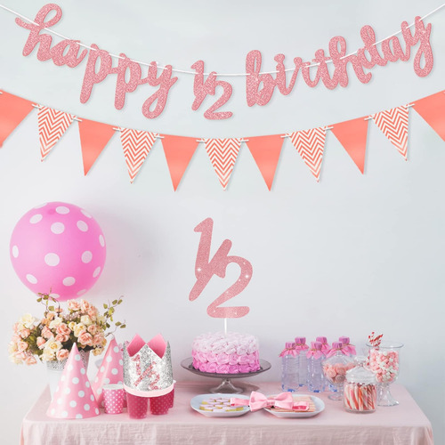 Banner Spakon Glitter De Medio Cumpleaños De 6 Meses Banner