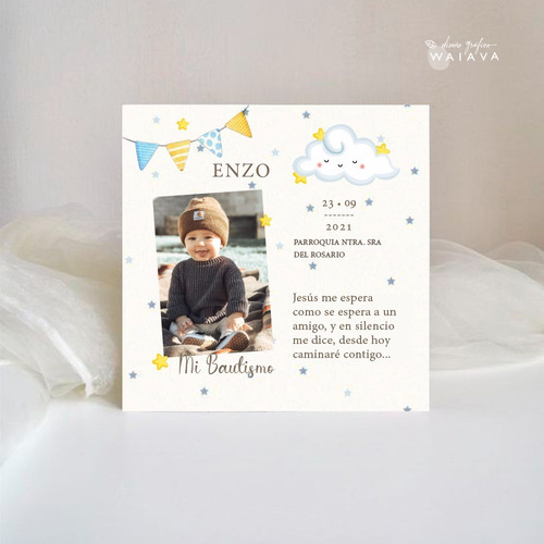 Imagen 10 de 10 de Estampas Tarjetas Bautismo De Nenes Con Foto X 2u