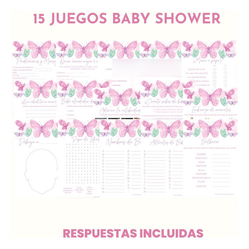 Juegos Imprimibles Baby Shower - Baby Shower Mariposa Rosa