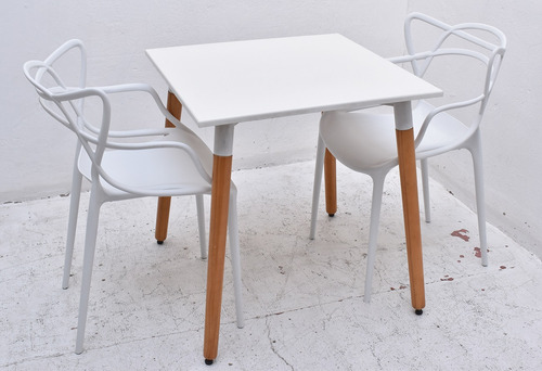 Combo Mesa Bar Eames 70 + 2 Sillas Master - Muebles Castelar Blanco Liso