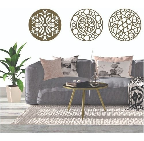 Trio Mandalas Decorativa Mdf 45x45cm 3mm Sem Pintura Mdf Cru