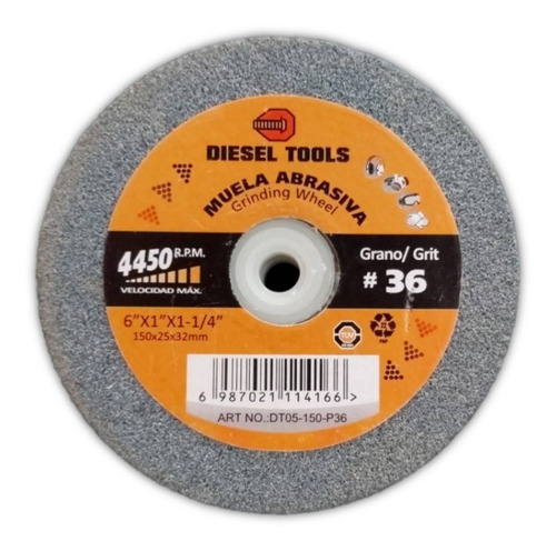 Imagen 2 de 2 de Rueda Piedra Abrasiva Dieseltool Gris 6 PuLG 150mm 6x1x1-1/4