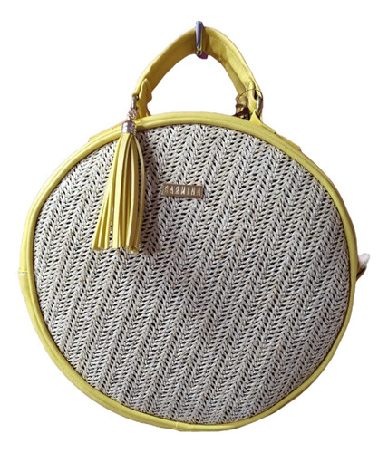 Bolsa Circular Rattan Tejida Crossbody Asa Larga Artesanal