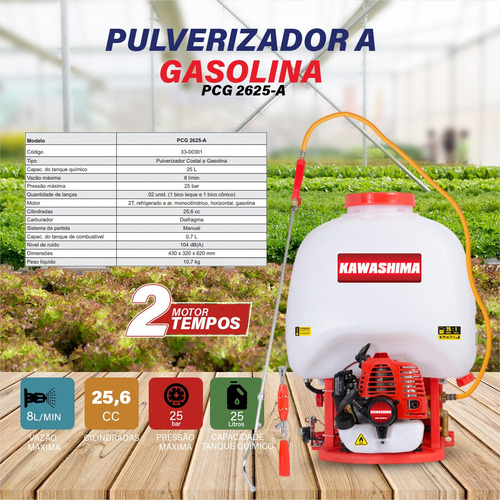 Pulverizador Costal Pcg 2625-a Kawashima Com Motor 25,6cc