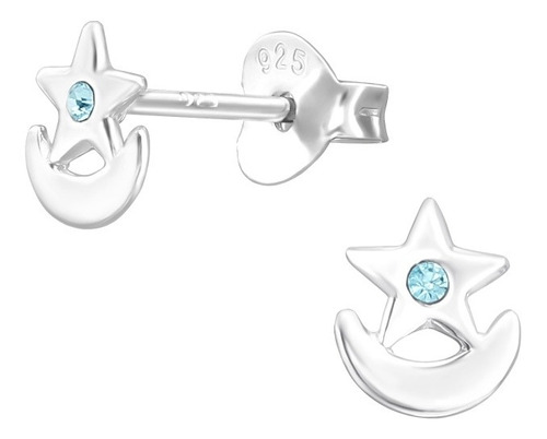 Aros Chicos De Luna Con Estrella Plata 925 Aretes Pequeños