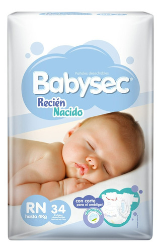 Pañal Babysec Hipoalergénico Recién Nacido 102 Unidades