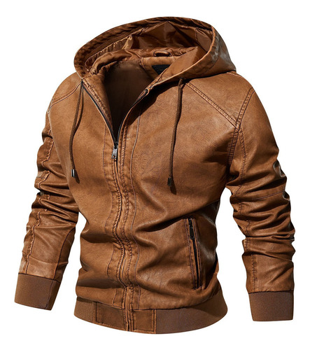 Chaqueta De Cuero Con Capucha Chaqueta De Moto Para Hombre