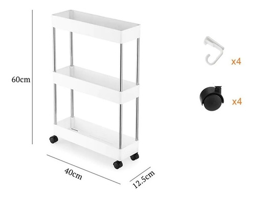 Imagen 6 de 7 de Carrito Organizador Cocina Baño Con Ruedas Rack 3 Niveles
