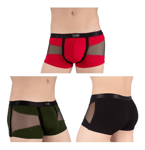 Paq 3 Mini Boxers Short Cómodos Y Sexis Algodón Y Red Logan