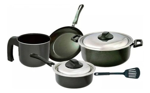 Bateria De Cocina 7 Piezas Guadix Teflon Set Olla Cacerola Color Negro