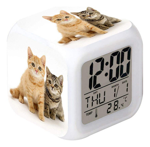 Cointone Reloj Despertador Led De Dos Gatos Con Patrón Cre.