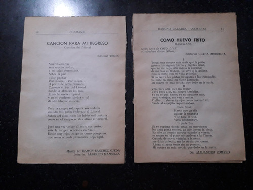 Libro Canciones Chamames Ramona Galarza Coco Díaz Montiel (Usado)