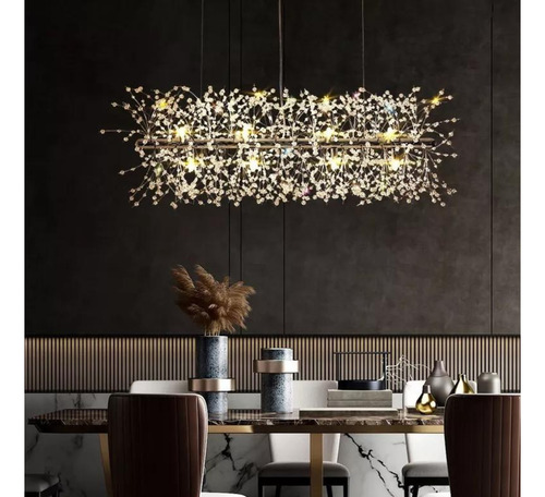 Lustre Cristal Dente De Leão Retangular 95cm 12 Bocais