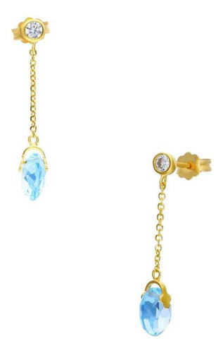 Aretes De Oro Amarillo 14k Con Piedra De Color Azul