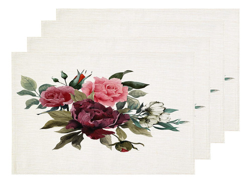 Shrahala Mantel Individual Rosa Vintage Hermoso Ramo Flor 4