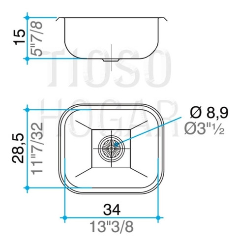 Imagen 4 de 10 de Bacha E28 34x29x15 Acero Inox Johnson 304 Pileta Sin Interes