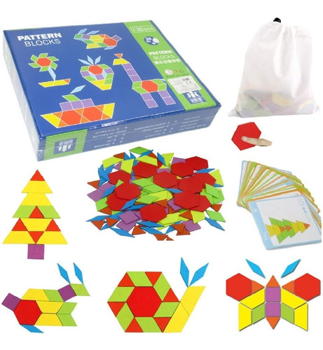 Juego Cognitivo Tangram Madera + Tarjetas P/ Formar Figuras