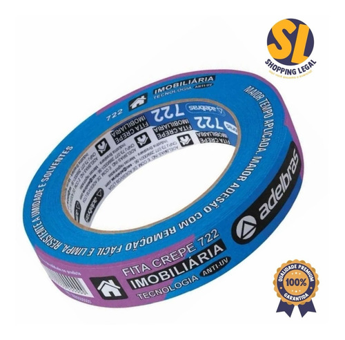 Imagem 2 de 4 de Fita Crepe Imobiliária 722 Azul 24mm X 50m Adelbras Anti Uv