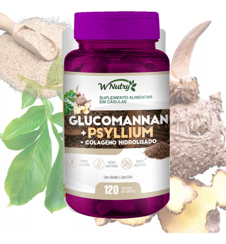 Glucomannan Com Psyllium É Colágeno Hidrolisado 120caps Puro