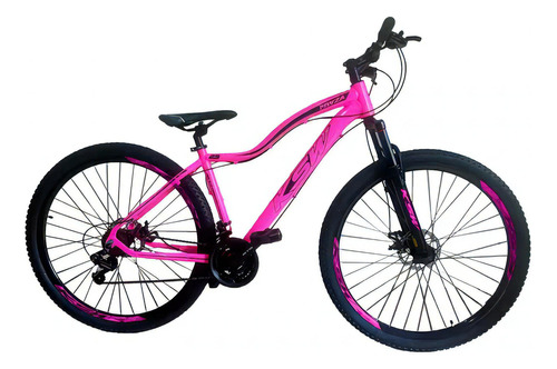 Mountain bike femenina TopMega Flamingo R29 S 21v frenos de disco mecánico cambios Shimano Tourney TY300 y Shimano Tourney TY510 color fucsia  